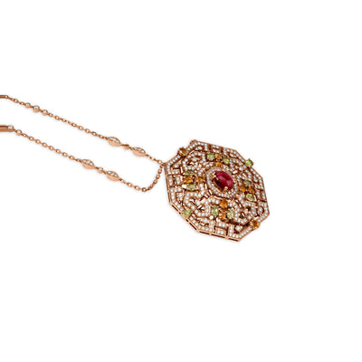 Rose Gold hexagon Diamond And Color Stone Pendant