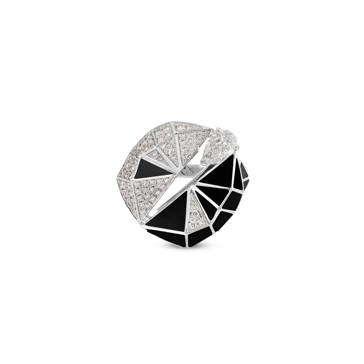 VISTA White Gold Diamond Geometric Ring With Black Onyx
