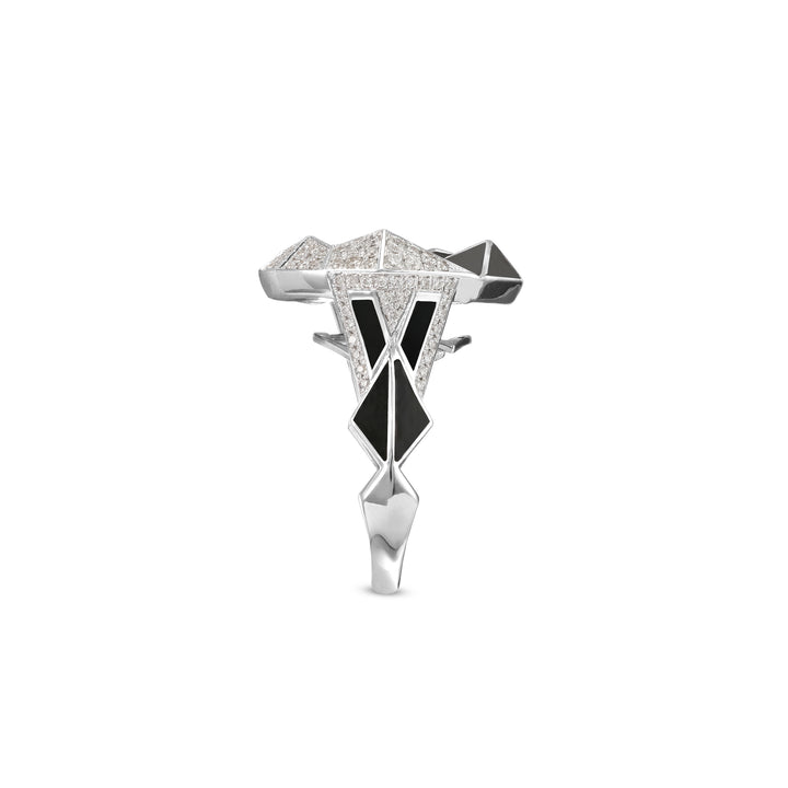 VISTA White Gold Diamond Geometric Ring With Black Onyx