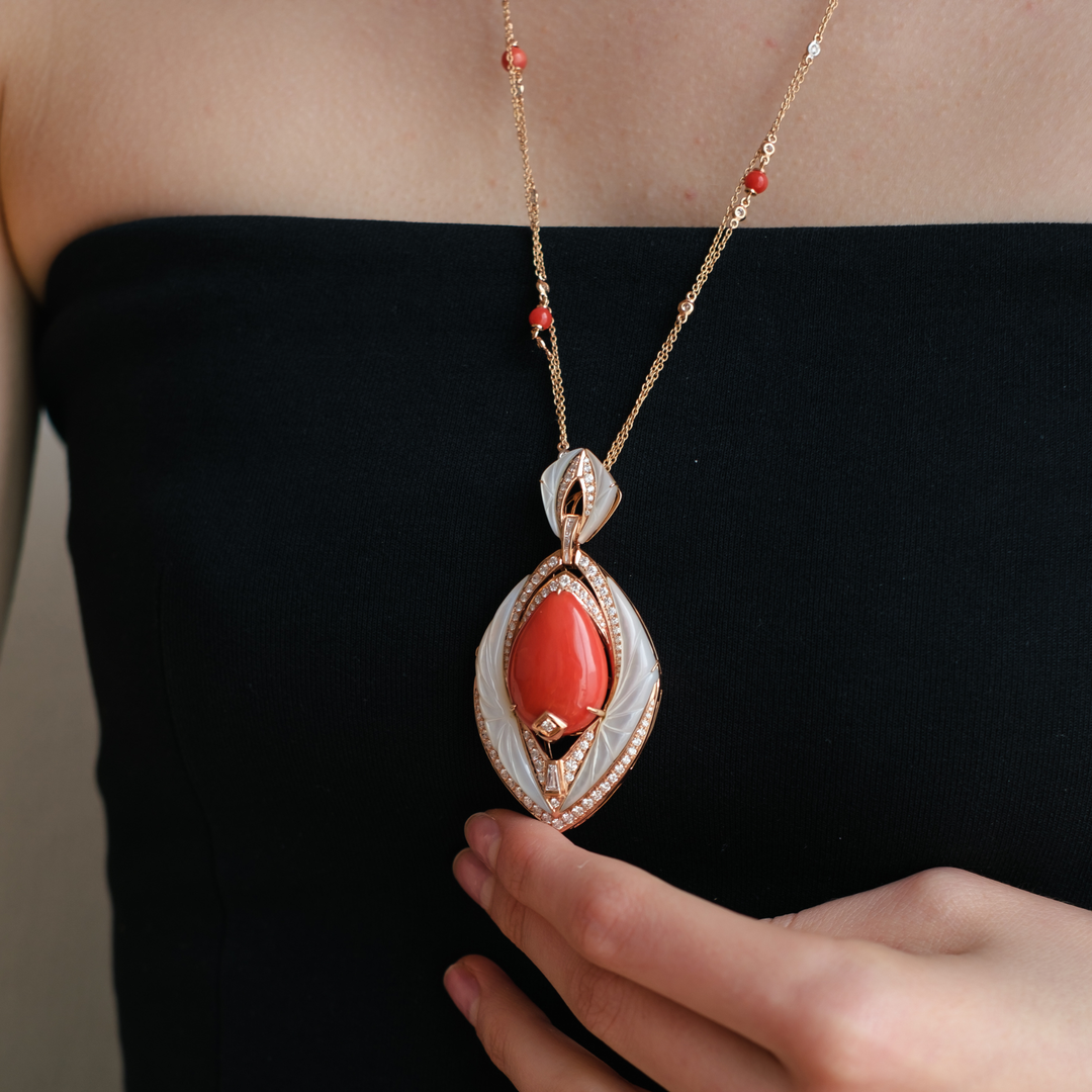 Rose Gold Diamond Set with Natural Coral