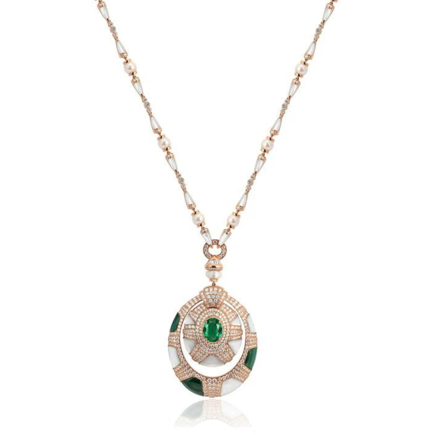 D' OPRAH Rose Gold Diamond Necklace Oval Natural emerald