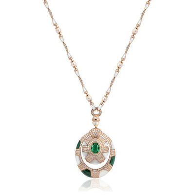  D' OPRAH Rose Gold Diamond Necklace Oval Natural emerald