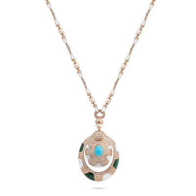  D' OPRAH Rose Gold Diamond Necklace Oval Natural turquoise