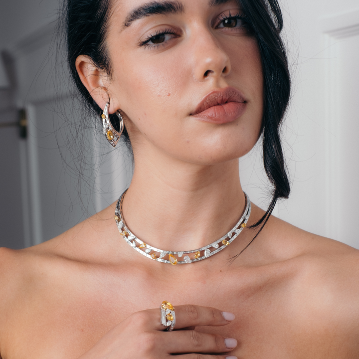 White Gold Diamond Set with Natural Citrine