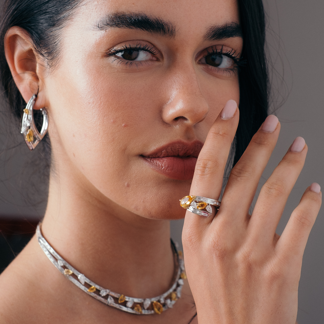 White Gold Diamond Set with Natural Citrine