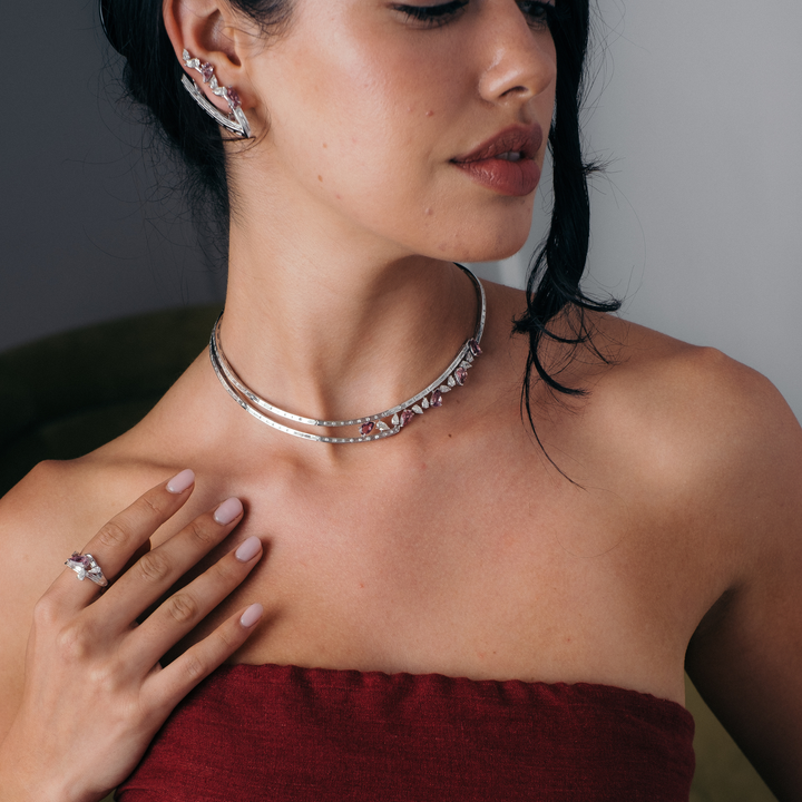White Gold Diamond Set with Pink Tourmaline