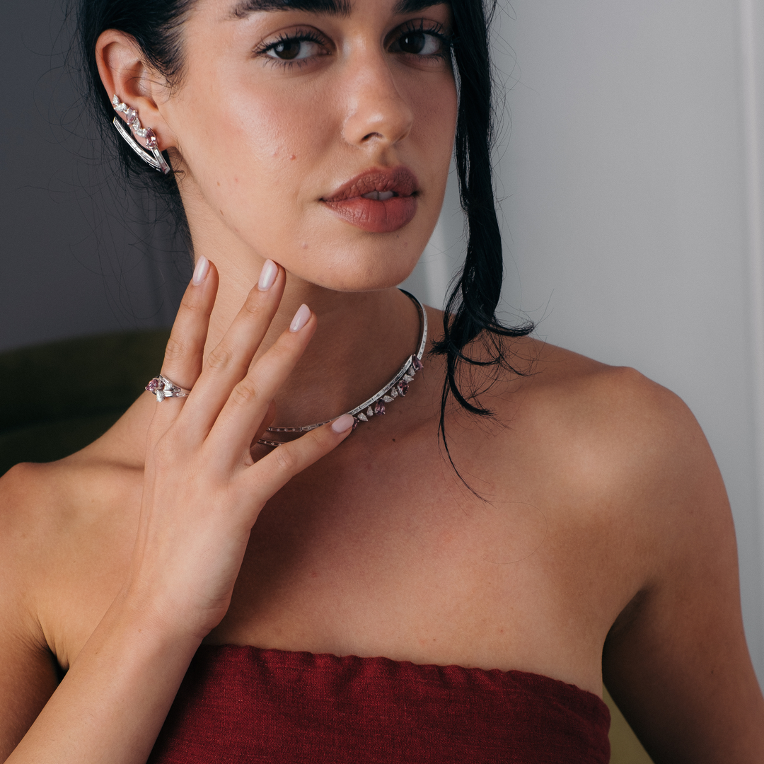 White Gold Diamond Set with Pink Tourmaline
