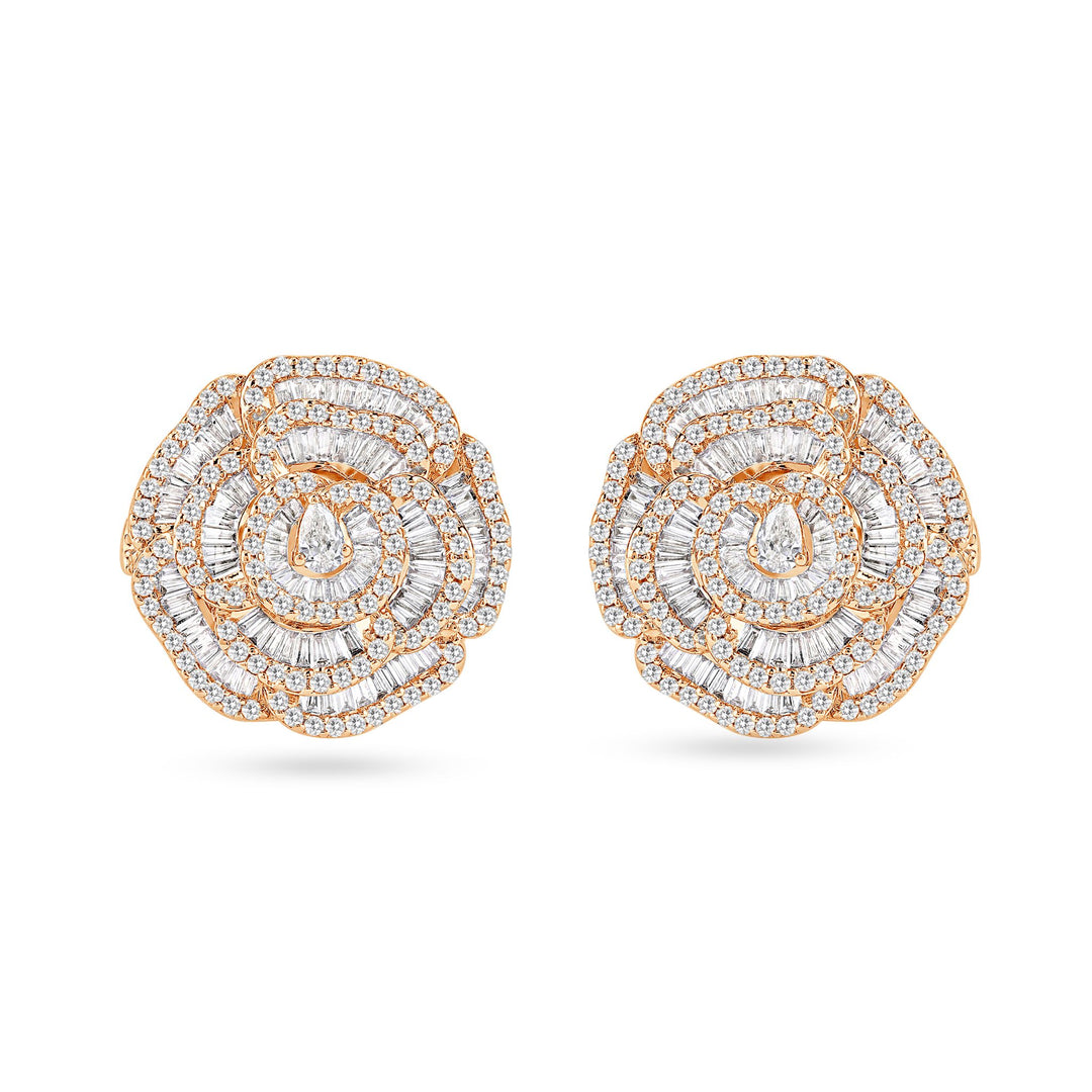 RONZA Rose Gold Flower petal diamond Earring