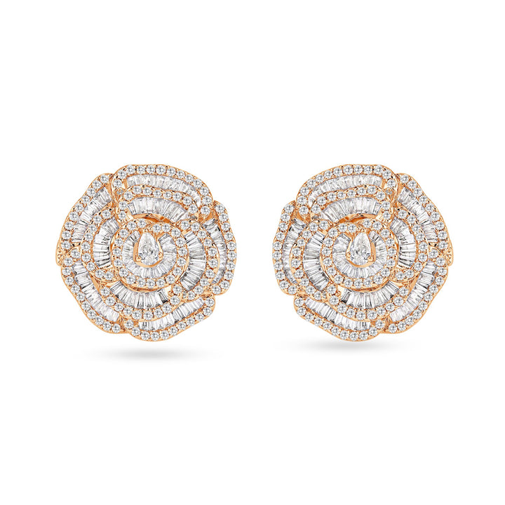 RONZA Rose Gold Flower petal diamond Earring