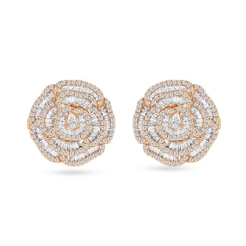 Rose Gold Diamond Earring with Flower Petal
