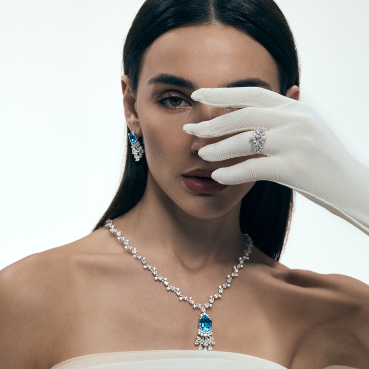 White Gold Diamond Set With Natural Topaz