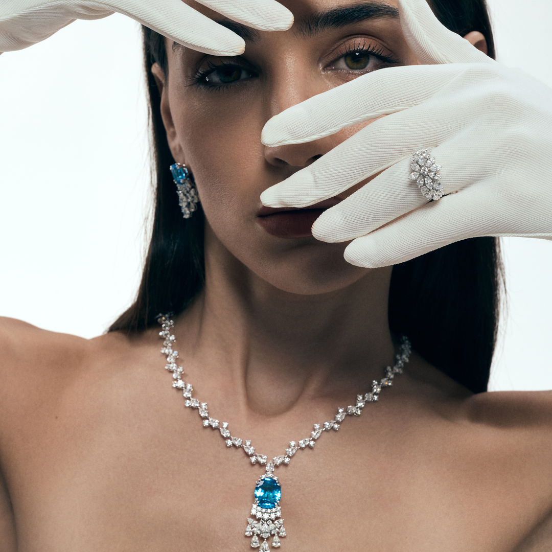 White Gold Diamond Set With Natural Topaz