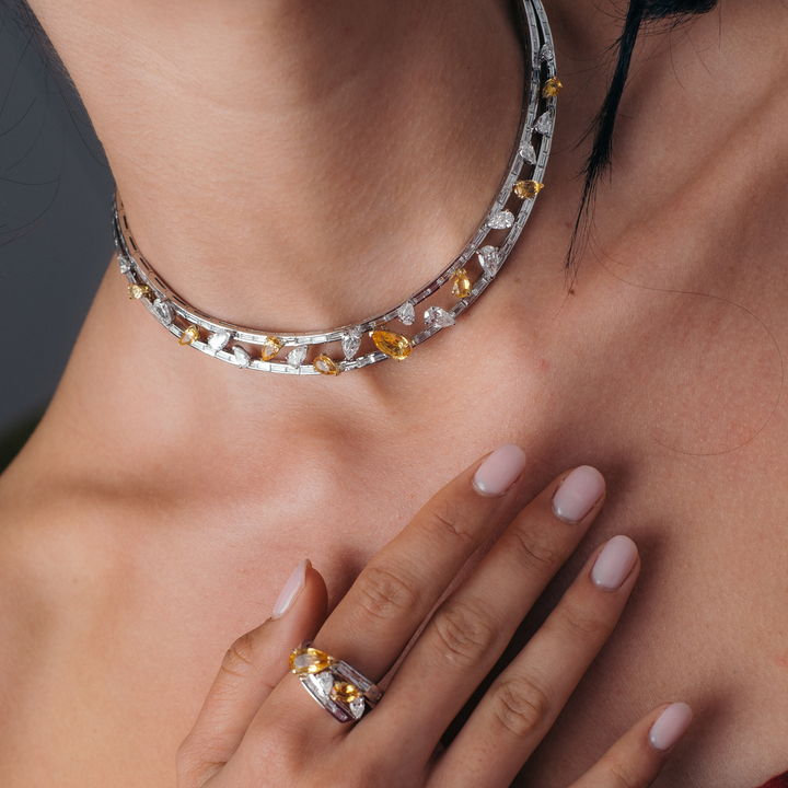 White Gold Diamond Set with Natural Citrine