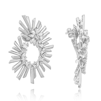 VISTA White Gold Diamond multiple rays Hoop Earrings