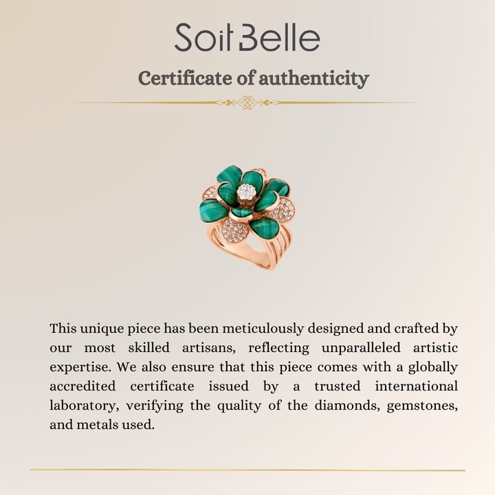 Rose Gold Diamond Ring with Malachite