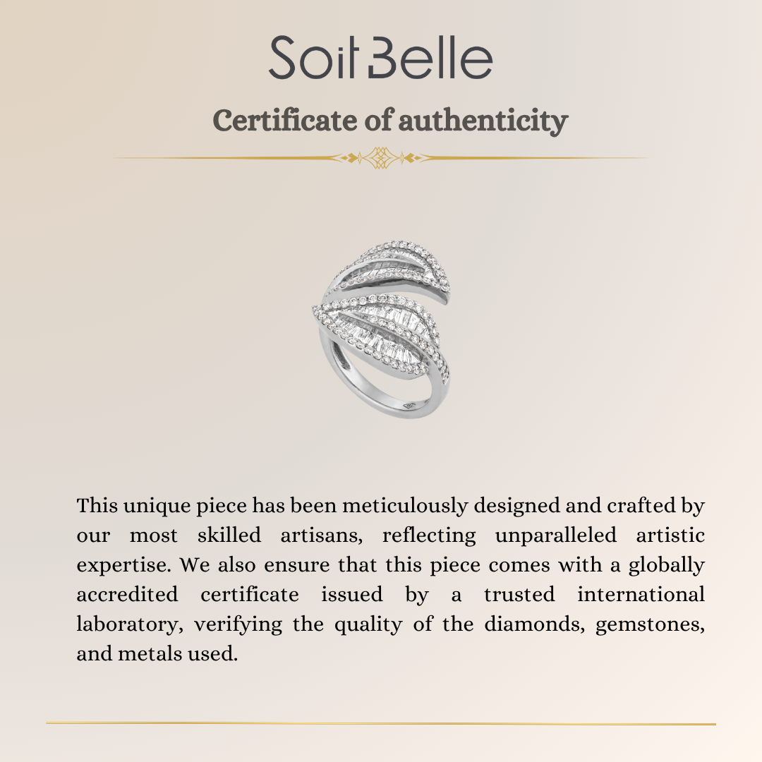 RONZA White Gold Diamond Leaf Ring