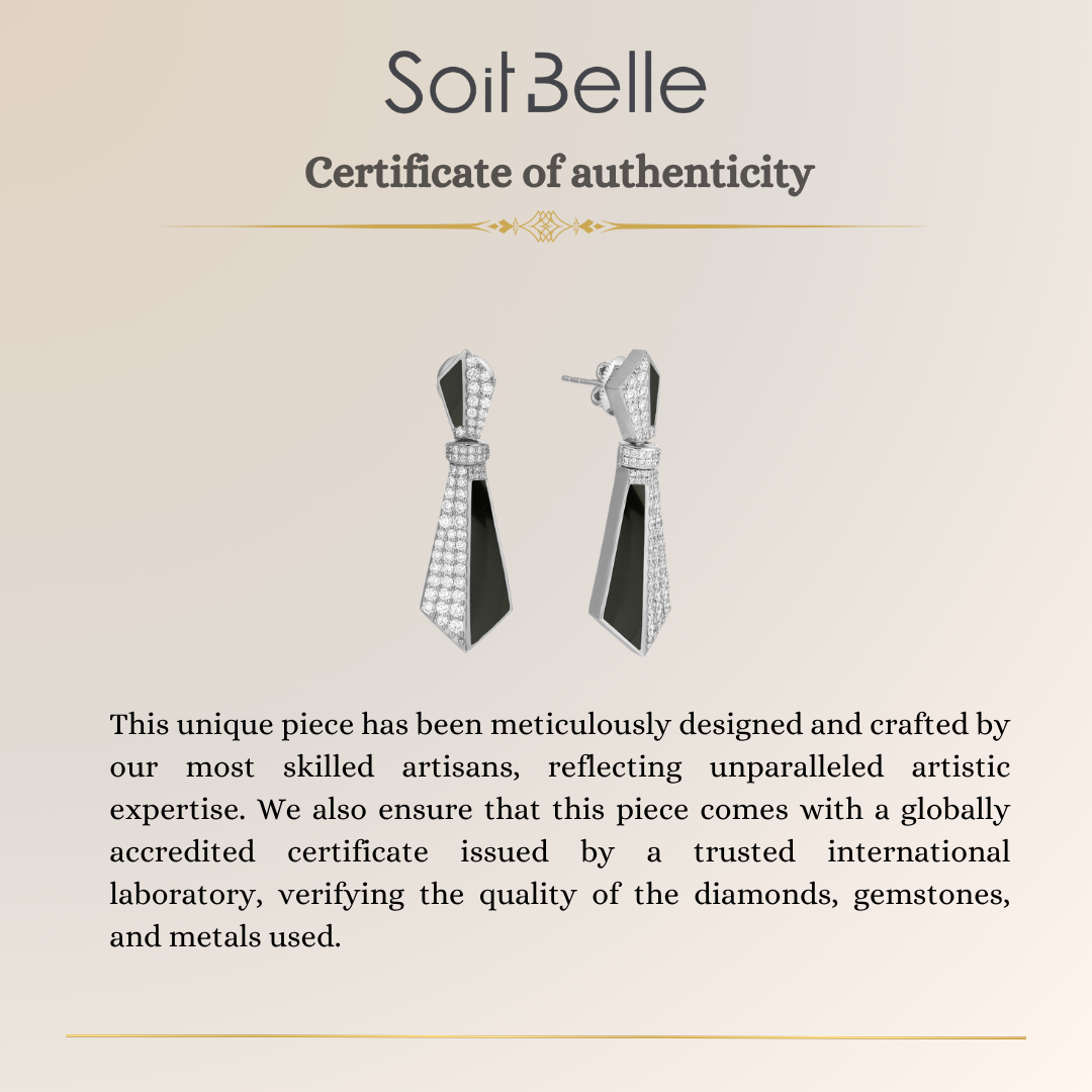 VISTA White Gold Diamond Earrings with Black Onyx