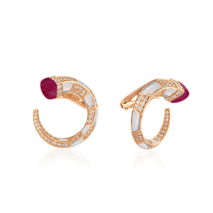 Artistry rose gold ruby diamond earrings side view