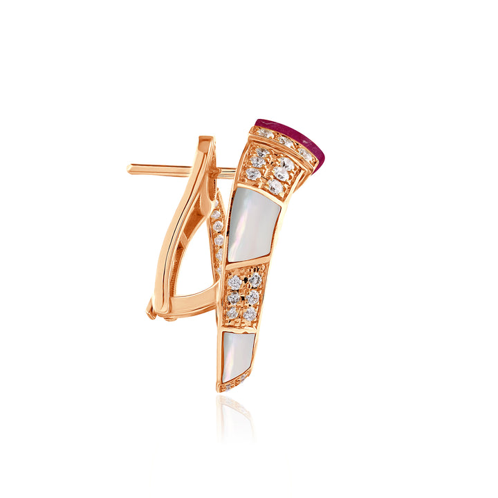 Artistry rose gold ruby diamond earrings detail