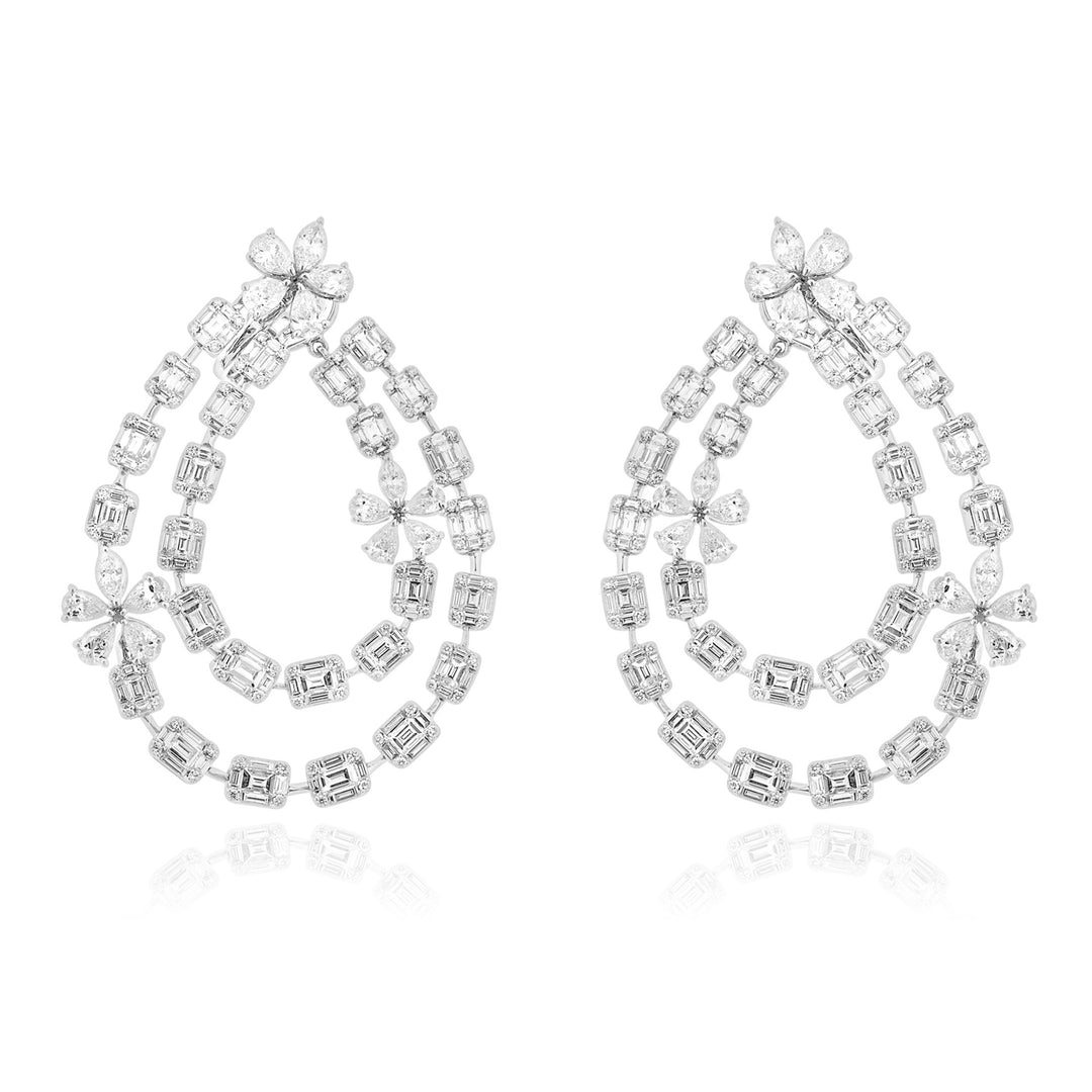 Soit Belle White Gold Double Hoop Emerald Cut Diamond Earring.