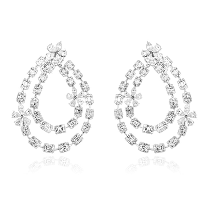 Soit Belle White Gold Double Hoop Emerald Cut Diamond Earring.
