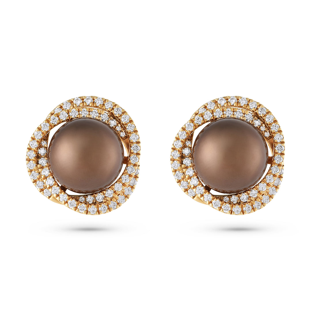 Bahr Rose Gold Brown Pearl Earrings with Natural Diamond | Soit Belle Fine Jewellery