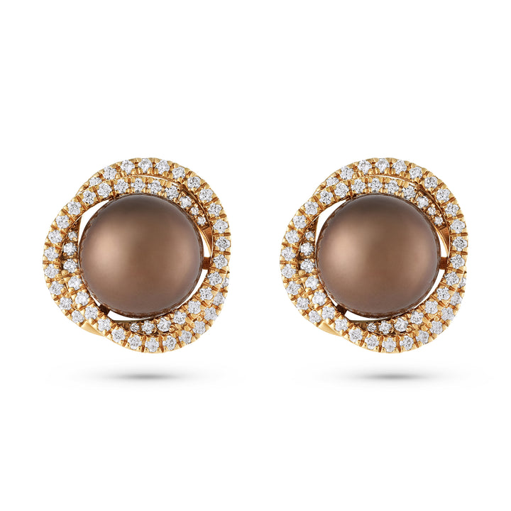 Bahr Rose Gold Brown Pearl Earrings with Natural Diamond | Soit Belle Fine Jewellery