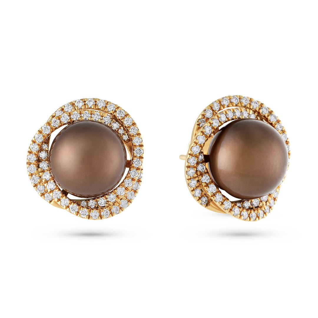 Bahr Rose Gold Brown Pearl Earrings with Natural Diamond | Soit Belle Fine Jewellery