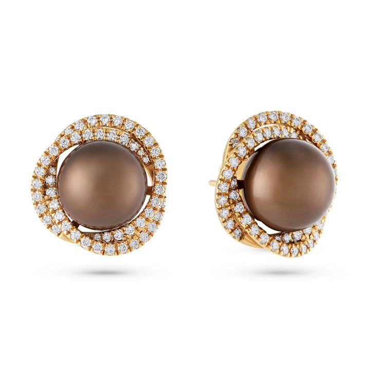 Bahr Rose Gold Brown Pearl Earrings with Natural Diamond | Soit Belle Fine Jewellery