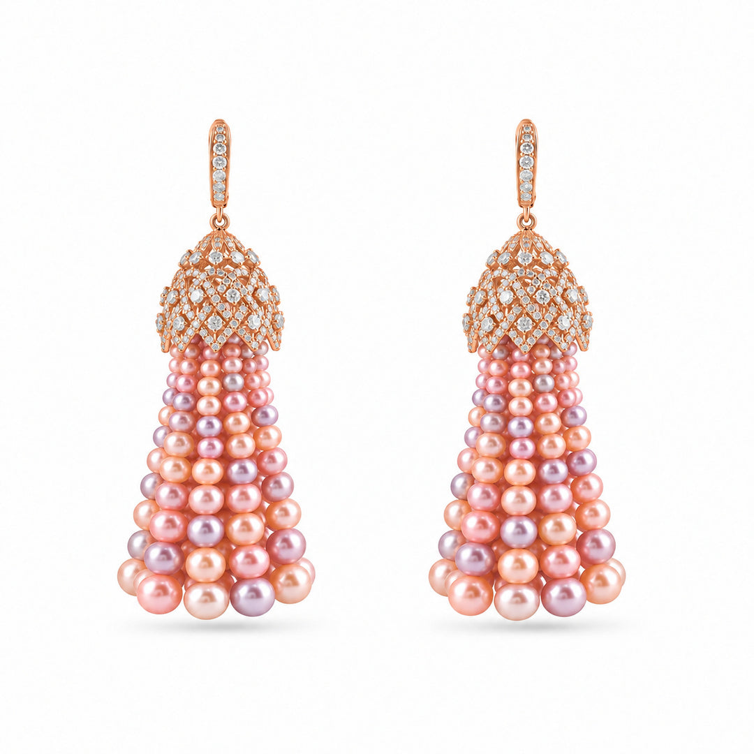 BAHR Rose Gold Diamond Multicolor Pearl Earrings | Soit Belle
