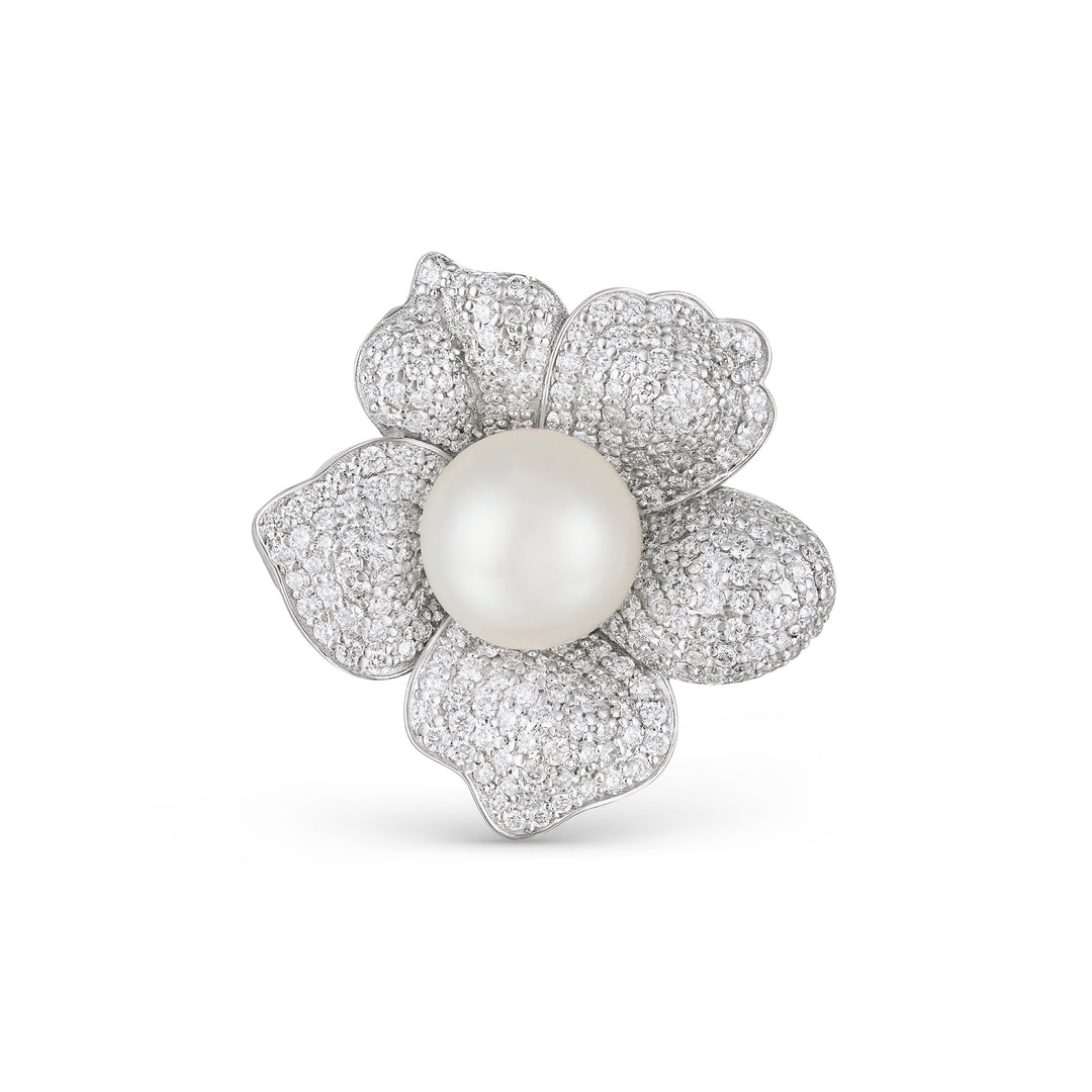 Bahr White Gold Flower Pearl Ring with Natural Diamond | Soit Belle Fine Jewellery