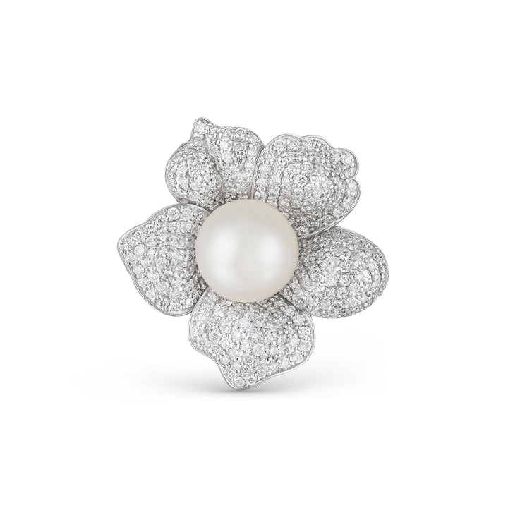 Bahr White Gold Flower Pearl Ring with Natural Diamond | Soit Belle Fine Jewellery