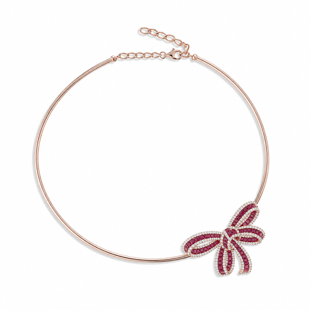 Dilara Rose Gold Bow Choker With Natural Ruby | Soit Belle Fine Jewelry