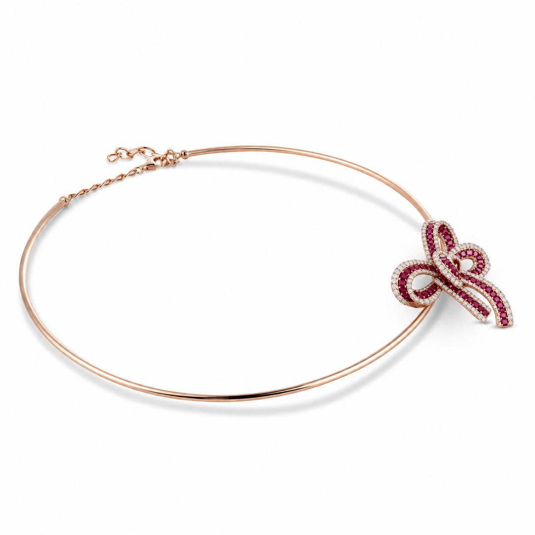Dilara Rose Gold Bow Choker With Natural Ruby | Soit Belle Fine Jewelry