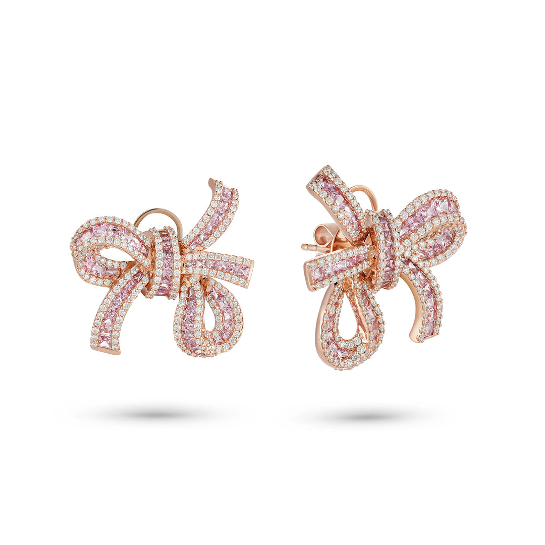Dilara Rose Gold Bow Earrings With Natural Pink Sapphire | Soit Belle Fine Jewelry