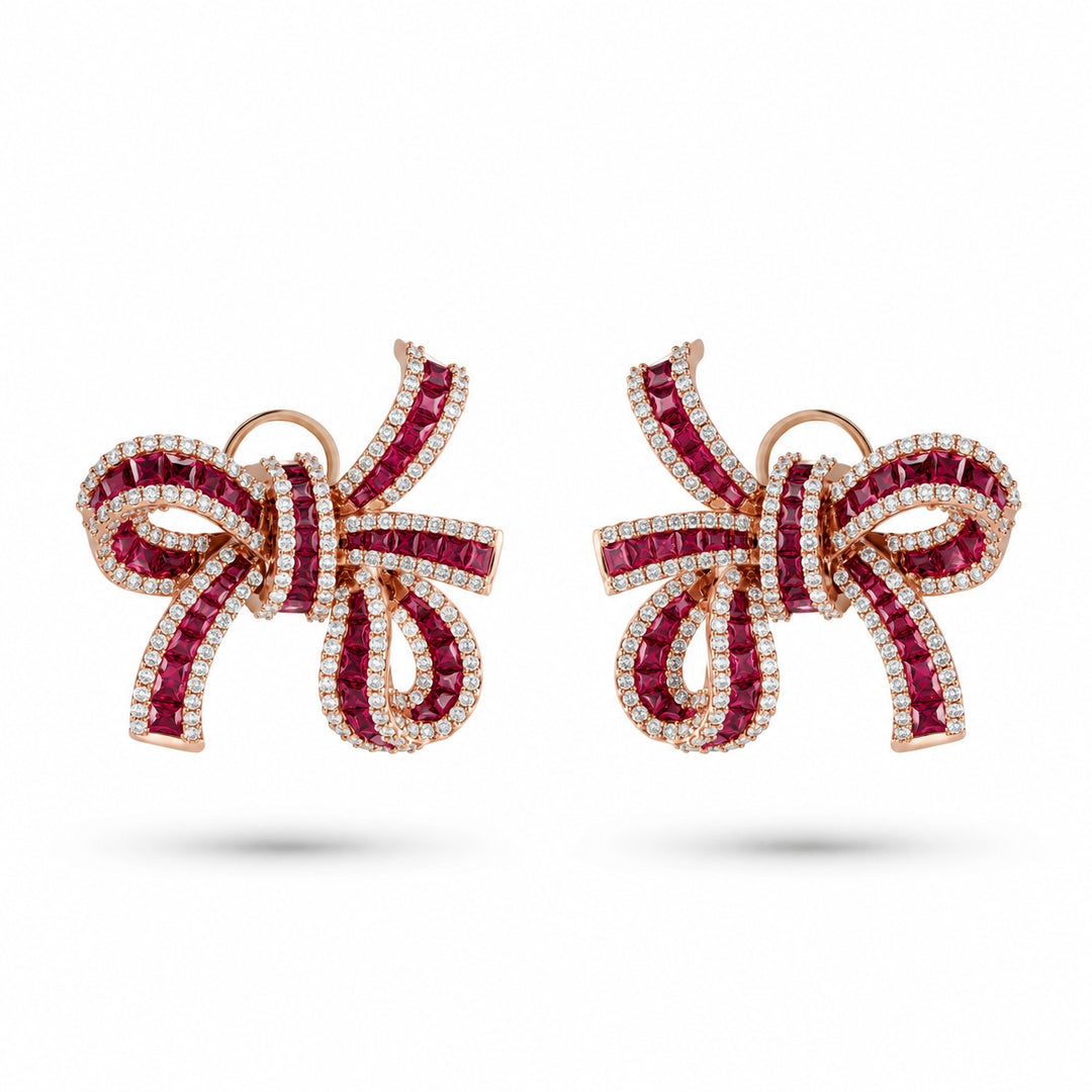 Dilara Rose Gold Bow Earrings With Natural Ruby | Soit Belle Fine Jewelry