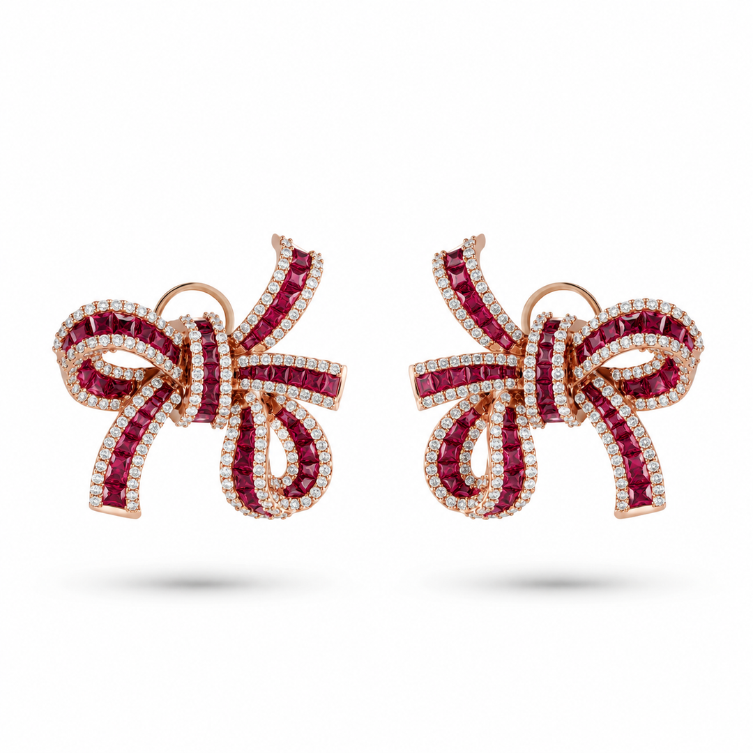 Dilara Rose Gold Bow Earrings With Natural Ruby | Soit Belle Fine Jewelry