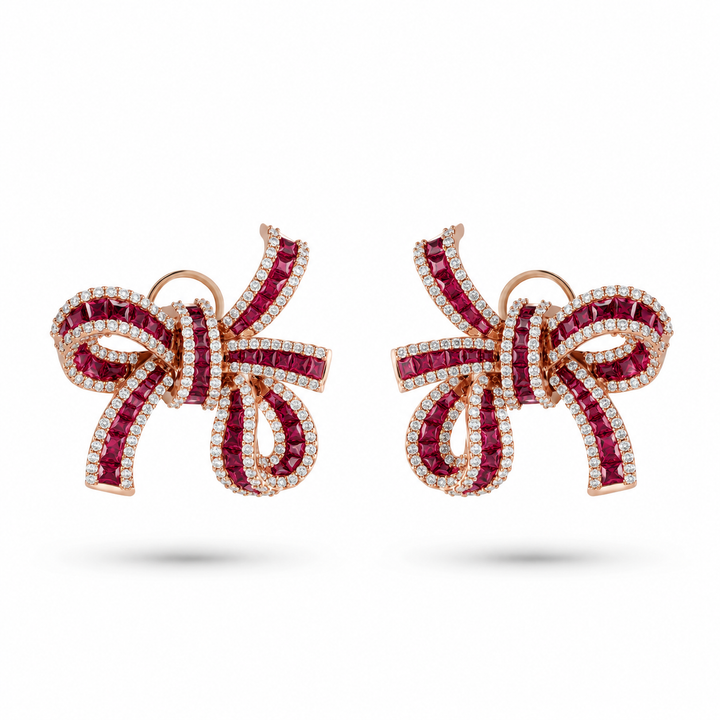 Dilara Rose Gold Bow Earrings With Natural Ruby | Soit Belle Fine Jewelry