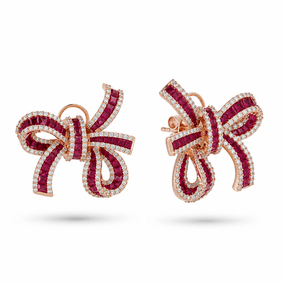 Dilara Rose Gold Bow Earrings With Natural Ruby | Soit Belle Fine Jewelry