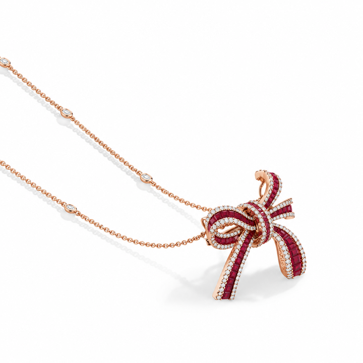 Dilara Rose Gold Bow Pendant With Natural Ruby | Soit Belle Fine Jewelry