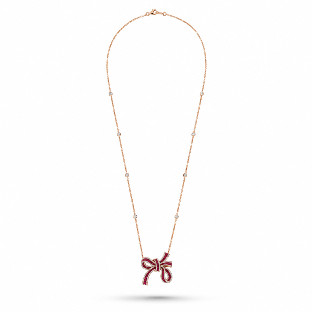 Dilara Rose Gold Bow Pendant With Natural Ruby | Soit Belle Fine Jewelry