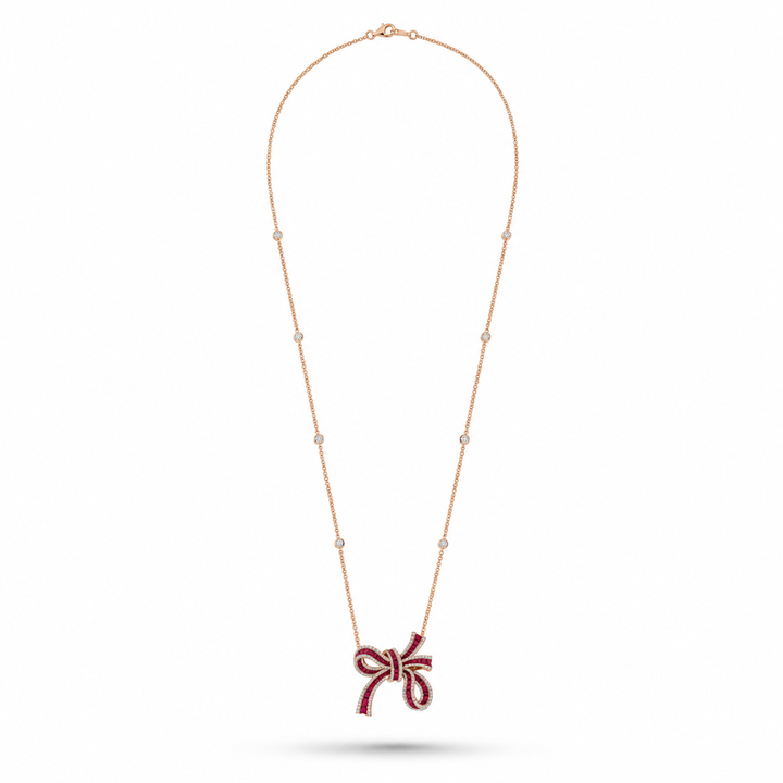 Dilara Rose Gold Bow Pendant With Natural Ruby | Soit Belle Fine Jewelry