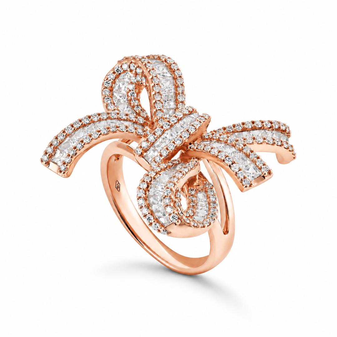 Dilara Rose Gold Bow Ring With Natural Diamond | Soit Belle Fine Jewelry
