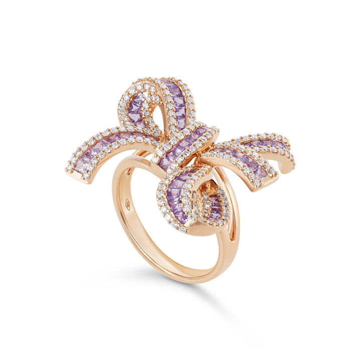 Dilara Rose Gold Bow Ring With Natural Purple Sapphire | Soit Belle Fine Jewelry