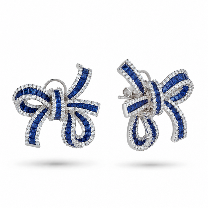 Dilara White Gold Bow Earrings With Natural Blue Sapphire | Soit Belle Fine Jewelry