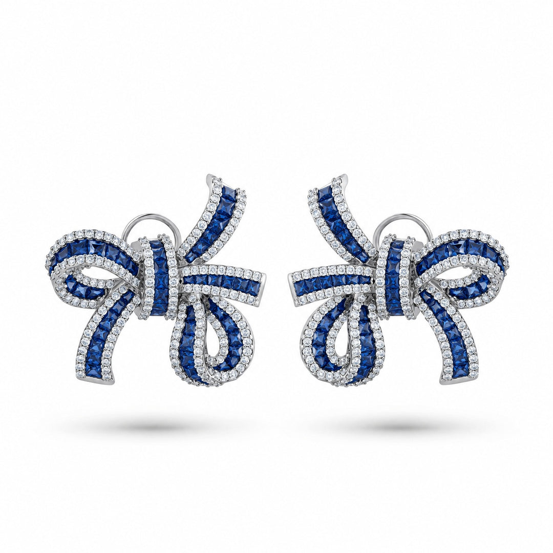 Dilara White Gold Bow Earrings With Natural Blue Sapphire | Soit Belle Fine Jewelry