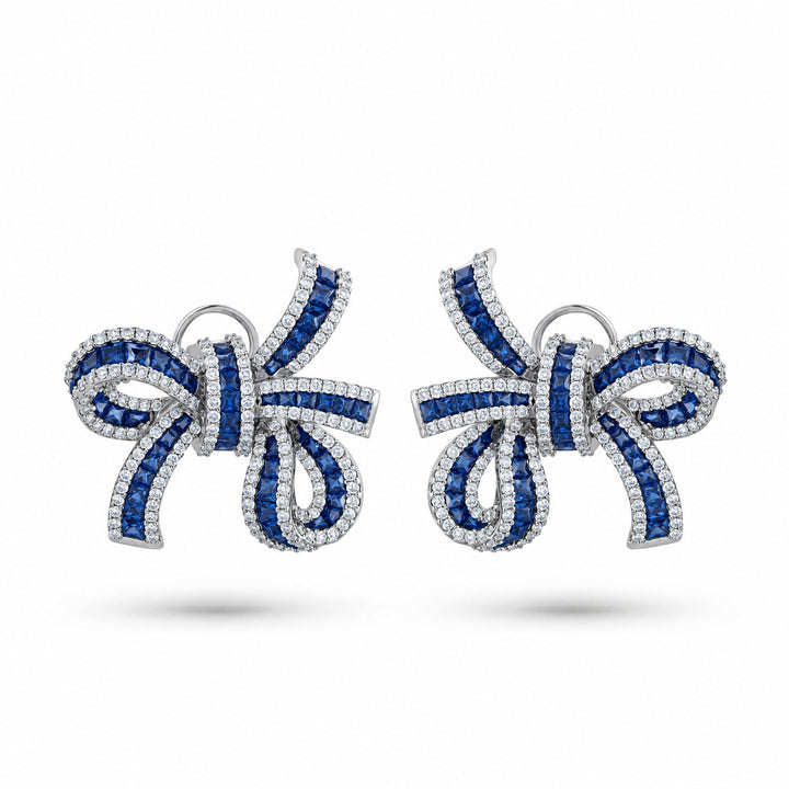 Dilara White Gold Bow Earrings With Natural Blue Sapphire | Soit Belle Fine Jewelry