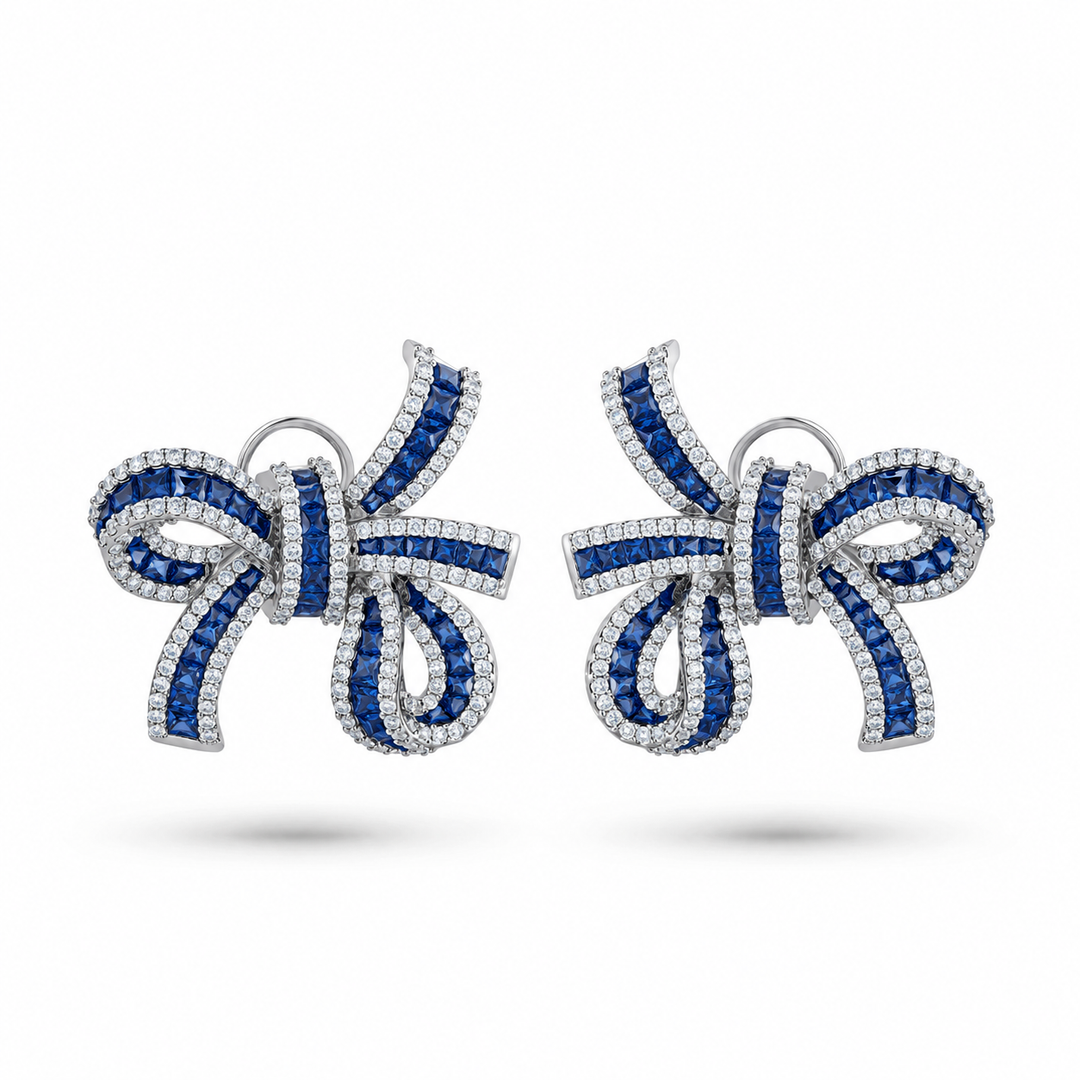 Dilara White Gold Bow Earrings With Natural Blue Sapphire | Soit Belle Fine Jewelry
