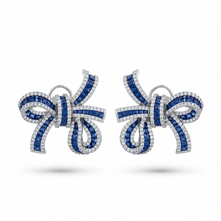 Dilara White Gold Bow Earrings With Natural Blue Sapphire | Soit Belle Fine Jewelry