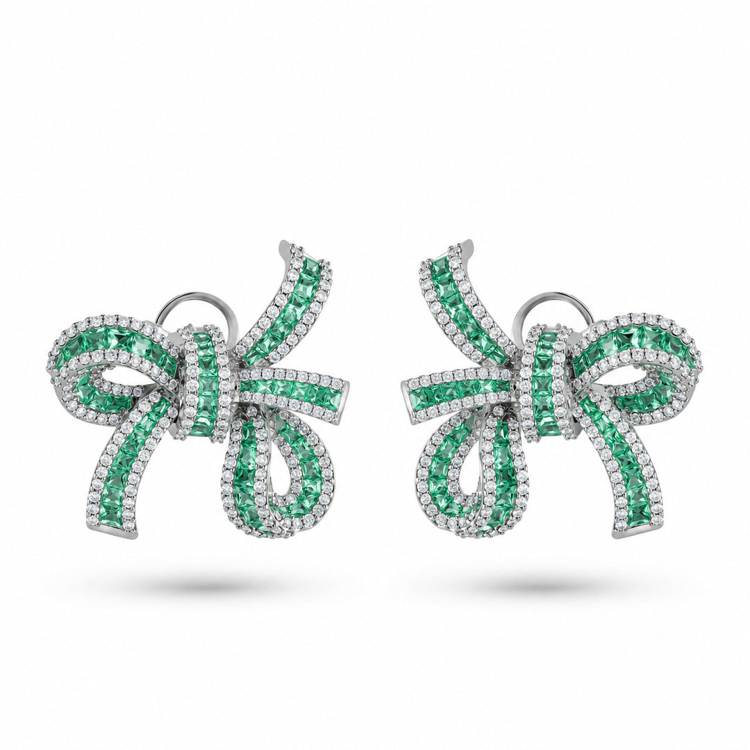 Dilara White Gold Bow Earrings With Natural Emerald | Soit Belle Fine Jewelry